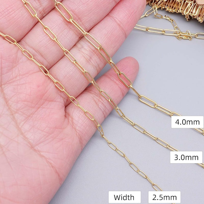 THREENEST 16.4-Feet Width 2.5mm Stainless Steel Paperclip Chains, 18K Real Gold Plated, Soldered Cable Long Craft Chain for Necklace Bracelet Earring Jewelry Making (2200-GOLD-5M) - Image 2